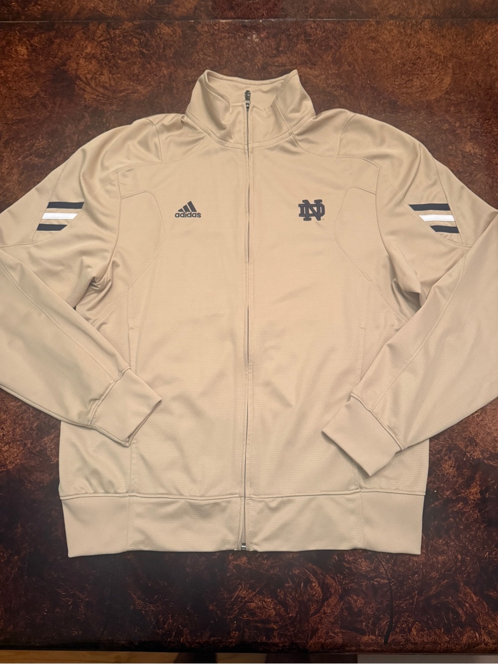 adidas Men’s Light Beige Full-Zip Track Jacket with Notre Dame Logo